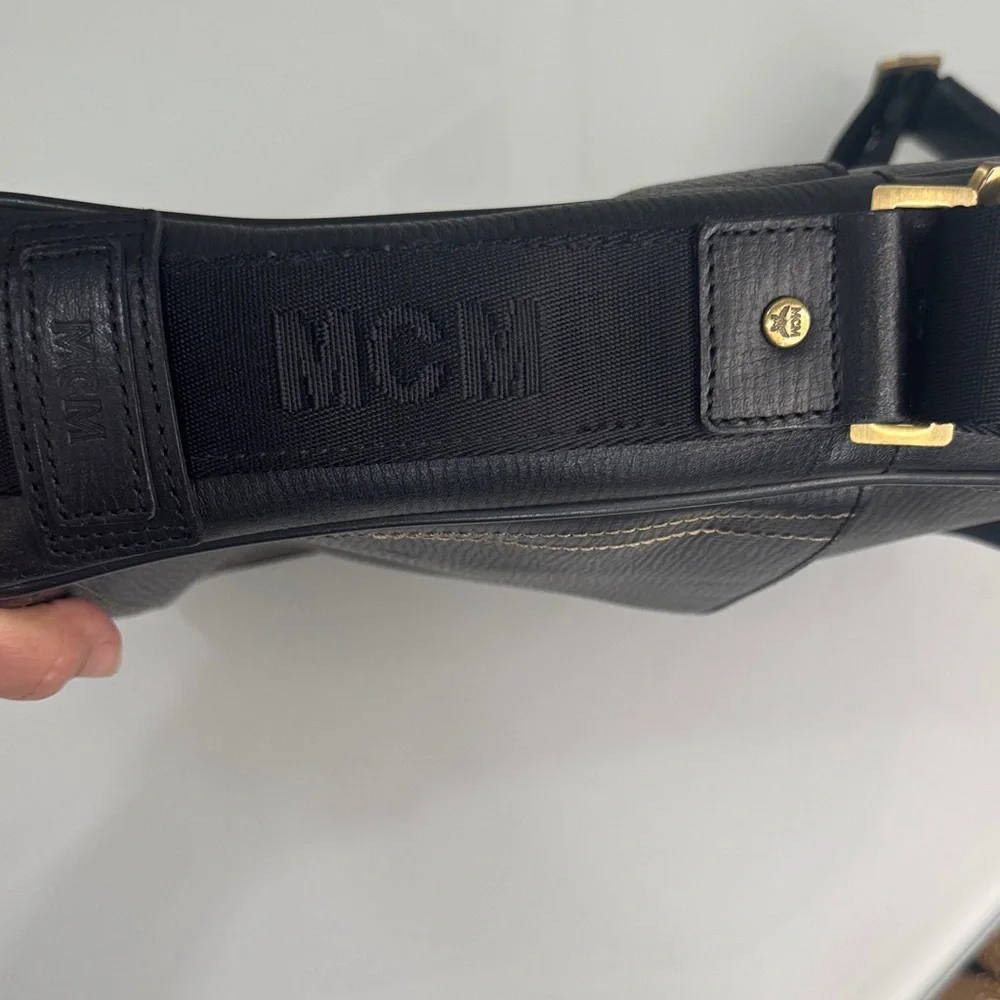 MCM Black Leather Messenger Bag